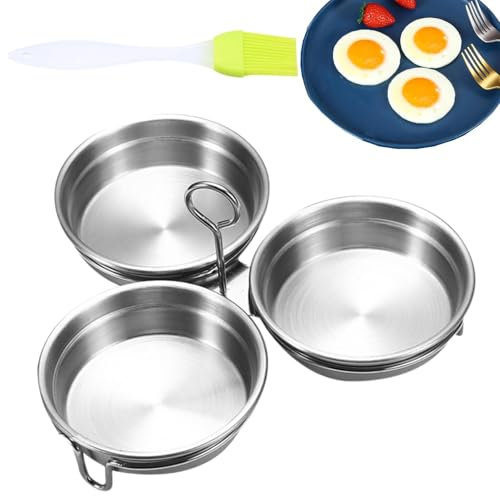 DAWCBVJQ Vasos escalfadores de huevos de acero inoxidable con cepillo, molde para huevos escalfados, molde de huevo de acero inoxidable, molde para panqueques de huevos, sartén escalfadora de
