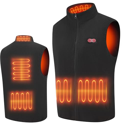 Techstuph Fleece Heated Vest with 3 Adjustable Temperature, Heated Gilet Independent Switches for Abdomen and Back, Heated Jacket for Skiing, Outdoor Work, Hiking (Battery Pack Not Included)