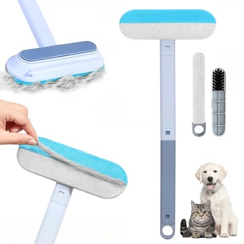 YoPoLL Pet Hair Remover 4 in 1- Reusable Long Handle Dog Hair Remover Brush, Washable Lint Cleaner for Dog and Cat Hair, Gentle on Furniture, Multifunctional Hair Removal Brush, 2 Pcs Carpet Scraper
