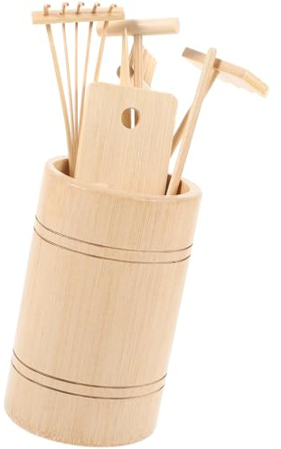 Mini Râteau de Jardin 7 Pièces en Bois, Ensemble D’Outils Khaki | Mini Table de Sable et Bac à Sable, Léger à Transporter, Lot pour Adolescents et Amis