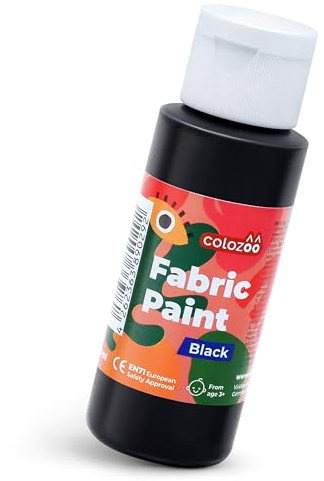colozoo Black Textile Paint 60ml Lavabile in lavatrice | Vernice per tessuti ad alta copertura per tessuti chiari e scuri | Vernice tessile per abbigliamento, magliette, borse, jeans