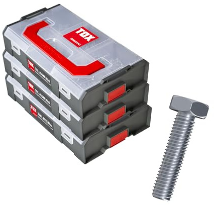 TOX L-BOXX Mini Sets mit Sechskantschrauben M5, M6, M8 und M10, Sechskantmuttern und Unterlegscheiben, 5 Sortierboxen, 620 Schrauben in 18 Größen, insgesamt 1690 Teile, 094909174