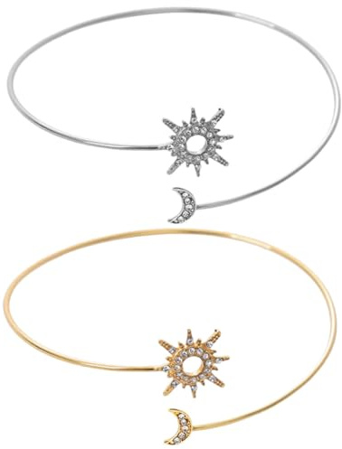 VERDANVERSE Brazaletes Ajustables para Mujer con Diseño de Solar y Lunar, Aleación Dorada, Elegantes para Fiesta y Uso Diario, 2 Piezas