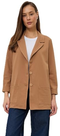 Ballandoro Blazer Donna Elegante Lungo - Giacca per Completo Cerimonia Made in Italy, Coprispalle Cardigan Taglie Forti Autunno Inverno Curvy (IT, Testo, XXL, Regular, Regular, Beige Cammello)