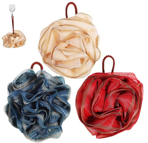 Mikinona 3 Piezas Esponja de Baño de PE Unidades Esponja Exfoliante Forma de Rosa Colores Surtidos Resistente y Ligera con Cuerda para Colgar para Ducha y Cuidado Corporal