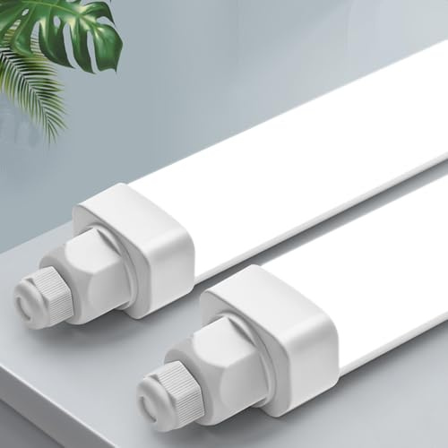 2er Pack LED Feuchtraumleuchte 60cm mit 18W 1800lm,Verknüpfbar Led Garagenlampe Kellerlampe 4000K Neutralweiß Feuchtraumlampe, Wasserfest IP65 Wannenleuchte Röhrelampe für Werkstatt Büro Balkon Flur