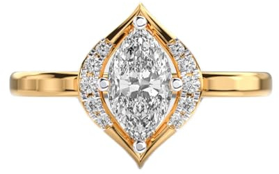Bague solitaire mystérieuse en argent sterling 925 « Mirage du désert » | Plaqué or | Bagues de luxe faites main avec moissanite, marquise et forme ronde | Pour unisexe | LKJR_0408