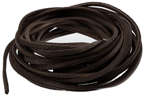 Nogeqi Lederband für Ketten 3mm x 5 m Lederriemen Meterware Echtes Leder Braun Lederbänder für Ketten, Flach Lederschnur Lederschnürsenkel Basteln DIY Halskette Armband Schmuck