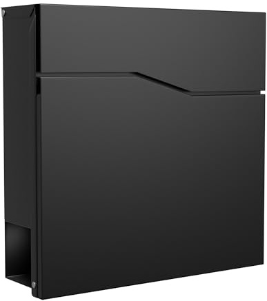 Forgard Briefkasten Schwarz mit Zeitungsfach (RAL 9005), Postkasten modern aus Zinkstahl, inkl. Montageset, TRELLEBORG