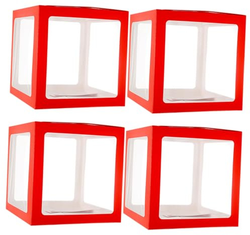 BESTonZON 4 Transparente Ballonboxen 30X30X30cm aus Papier Leichte Partydekoration für Geburtstag Hochzeit Feier Dekorationsboxen