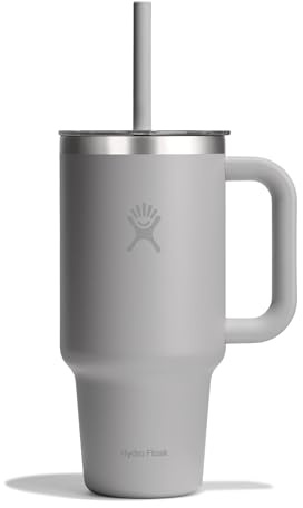 Hydro Flask – Travel Tumbler 710 ml (24 oz) with Clear Press-in Straw Lid – Stainless Steel – Double Wall Vacuum Insulated – Splash Resistant – Birch