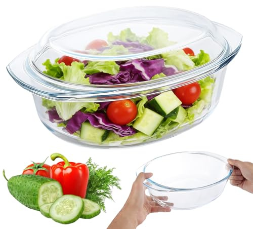 LOLYSIC 3.5L Oval Glass Casserole Dish with Lid | Individual Oven Proof Lassagne Dish, Microwaveable, Large Glass Baking Dish