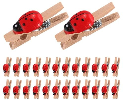 GOOHOCHY Lot de 150 Mini Pinces À Linge Coccinelle Pinces À Photos Et Cartes Décoratives en Bois Clips Légers pour Bricolage Porte-Photos À Clip pour Chambre D’Enfant Et Bureau