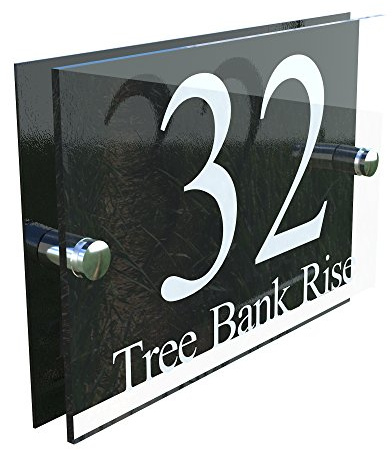 MODERN HOUSE SIGN PLAQUE DOOR NUMBER STREET GLASS EFFECT ACRYLIC ALUMINIUM NAME