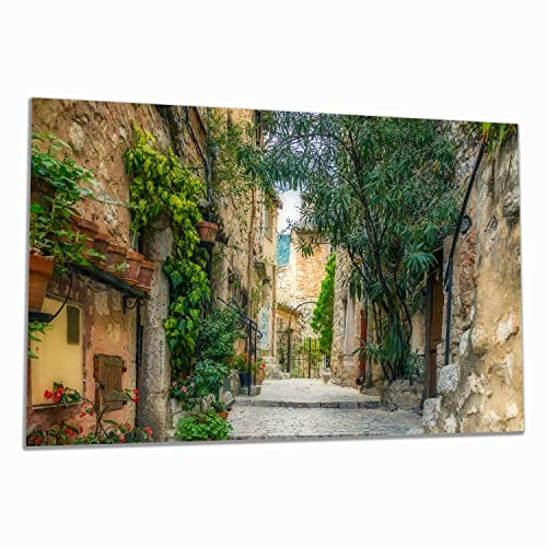Wallario Herdabdeckplatte/Spritzschutz aus Glas, 1-teilig, 80x52cm, für Ceran- und Induktionsherde, Alte steinerne Gasse in Südfrankreich