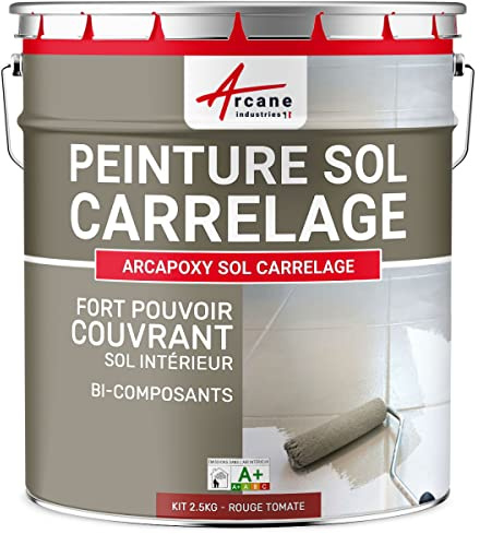 ARCANE INDUSTRIES Peinture Sol Carrelage Résine Époxy 2.5 kg Rouge Tomate | Résine Époxy Sols Carrelés, sans sous-Couche, Imperméabilise, Résiste aux Chocs, Taches et Chaleur - Arcane Industries
