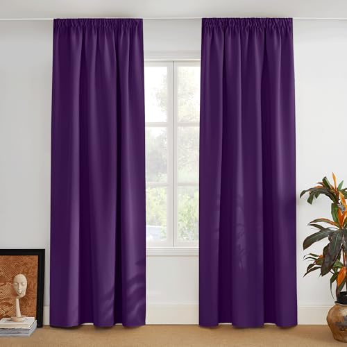 PONY DANCE Blickdichte Vorhänge Wohnzimmer Thermovorhang Hitzeschutz | 2er Set, H 245 x B 140 cm, Violett, für Schienensystem, gegen Hitze, Verdunklungsvorhänge mit Kräuselband, Blackout