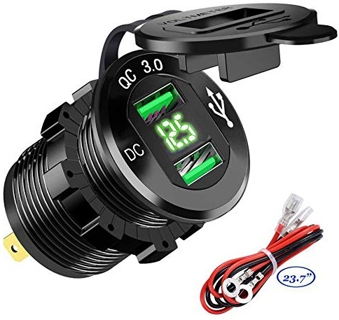 QC 3.0 USB Auto Steckdose KFZ Ladegerät mit Zwei Quick Charge 3.0 Ladeports, KFZ 5V/6A Schnellladung für 12V/24V Fahrzeuge KFZ Boot Motorrad SUV Bus LKW Wohnwagen Marine (Grün)