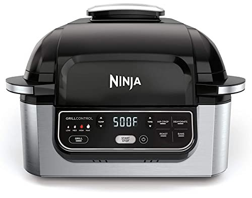 Ninja Foodi 5-in-1 Indoor Grill with Air Fry, Roast, Bake & Dehydrate (AG302), Black and Silver