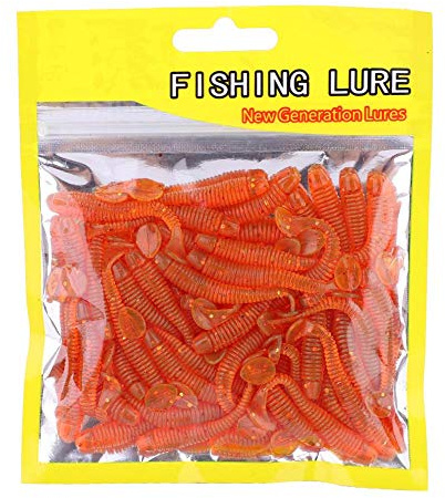 Huairdum Fischköder, 150 STÜCKE 5 cm Weichplastik Angelköder T-Schwanz Maden Wurm Köder Angelzubehör für Salzwasser Süßwasser Angeln(#5)