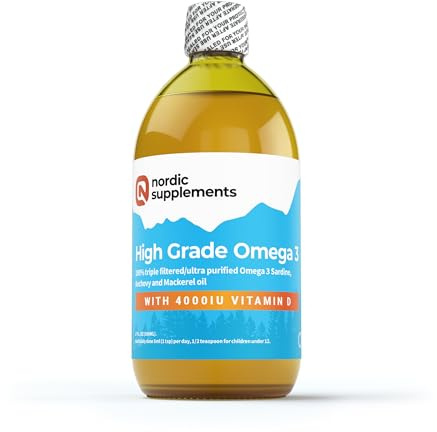 Nordic Supplements High Strength 500ml Omega 3 Fish Oil with 4000IU Vitamin D3 in Natural Cholecalciferol Form. Taste Award Winning Lemon Flavoured and Tested