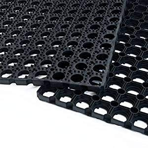 TREND Tappeto in Gomma Antiscivolo a Griglia - Zerbino Ingresso Esterno, Antisporco, Drenante - Spessore 16 mm - 4 Misure - Componibile - nero (80x120 cm)