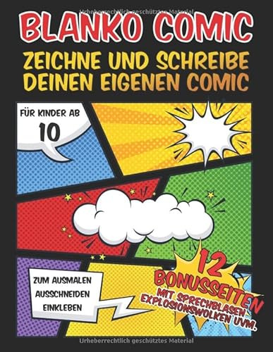 Blanko Comic Heft – Zeichne deinen Comic: Blanko Comic Buch zum Zeichnen lernen für Kinder ab 10 Jahren – 80 Comic Seiten mit abwechslungsreichen ... zum Ausmalen, Ausschneiden und Einkleben