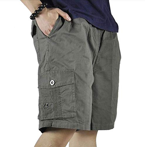 Putaowor Mens Cotton Loose Fit Full Elastic Waist Twill Cargo Short with Drawstring Army Green 36