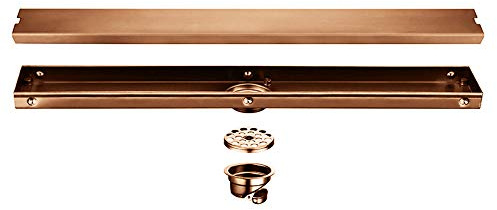 SHUGUANG Rechteckig Duschablauf 304 Edelstahl Gebürstetes Roségold Duschrinne mit Haarsieb Bodensiphon Duschablauf Gitter Bodenbefestigung Ablaufrinne für Badezimmer,600×65mm