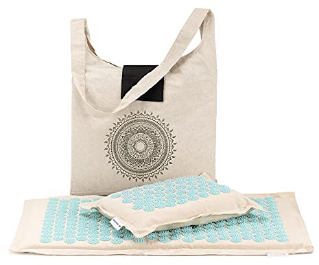 Navaris 2in1 Akupressur Massage Set - Akupressurmatte und Kissen mit Tasche - Akupressur Matte Massagematte zur Entspannung - umweltfreundlich