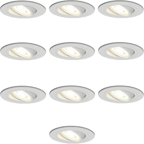 HOFTRONIC - 10er Set LED Einbaustrahler Weiß 230V - Schwenkbar und Stufenlos Dimmbar - Einbauleuchten 4 Watt - 345 Lumen - GU10 2700K Warmweiß - Deckenspots Rund (Ø75-80 mm) Flach