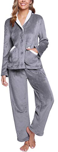 iClosam Pigiama Donna Invernale in Flanella Due Pezzi Maniche Lunghe | Tessuto Morbido, Tessuto in Flanella, Chiusura con Bottoni, Pantaloni Lunghi, Calore Confortevole, Vestibilità Comoda