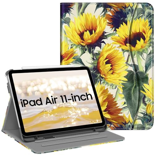 Fintie Hülle für iPad Air 11 Zoll M2 (2024), iPad Air 5. Generation (2022) / iPad Air 4. Gen 10,9 Zoll, Multi-Winkel Betrachtung Folio Stand Schutzhülle Case Cover mit Dokumentschlitze, Sonnenblume
