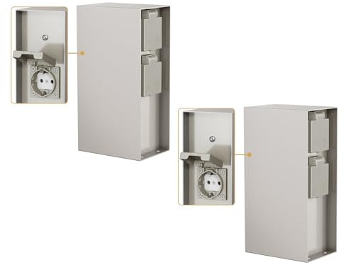 ledscom.de 2 pièces Colonne de Prises de Courant de Jardin POMI pour l'extérieur, IP44, capteur crépusculaire, 3X, Acier Inoxydable, INOX, carré, 23 cm