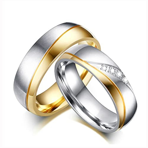 Beydodo Verlobung Ringe Paar, Partnerringe Edelstahl mit Stein Hochglanzpoliert Hochzeitsringe Eheringe Damen Gr.57 (18.1) + Herren Gr.60 (19.1)