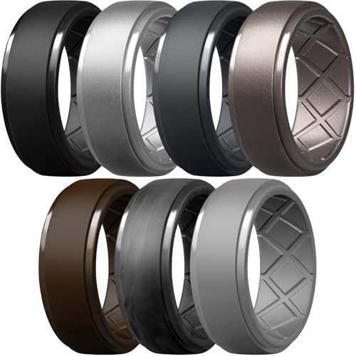 Egnaro Men's Silicone Rings 10mm Wide 2.5mm Thick Rubber Wedding Bands, Multipack 1/4/7 Breathable Comfort Fit For Workout, 11.5-12, Silicone, Diamond