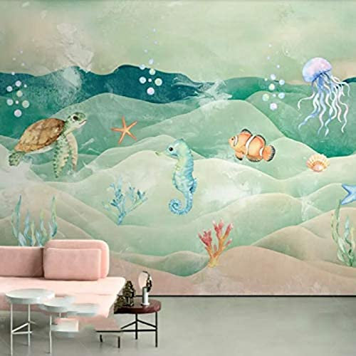 Papel Tapiz 3D Color Tortuga Dibujos Animados Mar Animal Niños Habitación Fondo Decoración De Pared Tv Pared Pintado Papel Tapiz De 3D Decoración Dormitorio Fotomural Sala Mural-430cm×300cm