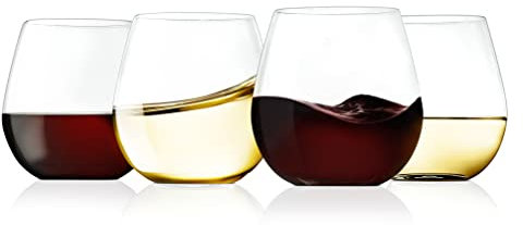 NutriChef Set di 4 bicchieri da vino senza stelo da 425,2 g, ultra sottili, eleganti bicchieri in cristallo trasparente per vino rosso e bianco, senza piombo, soffiati a mano, senza cuciture, lavabili
