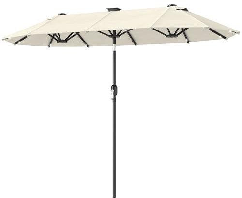 Outsunny Parasol double - 292 x 150 cm - Avec LED - Angle d'inclinaison réglable - Pour terrasse, piscine, polyester - Acier, beige, 292L x 150B x 218H cm