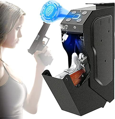 CANIAN Weapon Safe Weapon Box, Fingerprint Pistol Safe, Bedroom Pistol Box with Security Password and 2 Keys, Fingerprint Unlock Home Jewellery Property Safe for Home Security