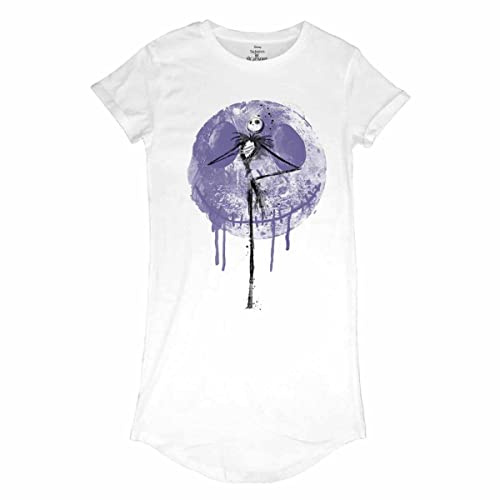 Disney t-shirt klänning för kvinnor | Nightmare Before Christmas damklänning | 100 % bomull, vit | Jack Skellington T-shirtklänning | Officiell Nightmare Before Christmas Merchandise, Vitt, M