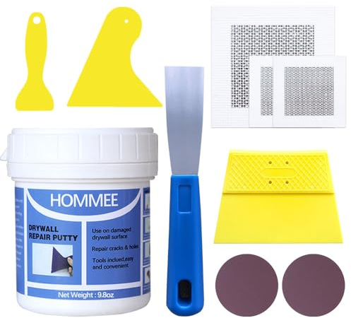 Drywall Repair Kit,Drywall Hole Patch Repair Kit,Wall Spackle Paste 9.8OZ to Fix Wall Surface Holes and Creak Damage with White Wall Repair Putty,Scraper,Sanding Pad Fill Quick and Easy Solution