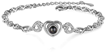 lorajewel Braccialetto personalizzato con foto proiettate di coppia Bracciale in argento e oro rosa con amore Festa della mamma Festa del papà Gioielli di Natale