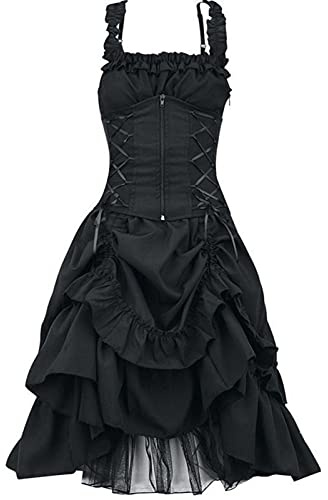 Mittelalter Kleid Damen Steampunk A-Linie Kleider Spitzen Vintage Gothic Kleidung Ärmellos Hohe Taille Abendkleid Halloween Kostüm Renaissance Mittelalterkleid Lang Elegant Partykleid