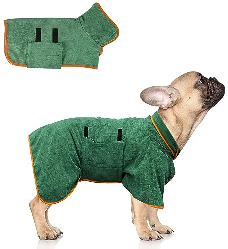 Hundebademantel Saugfähig Bademantel Hund mit Klettverschlüsse Hundebademantel Mikrofaser Schnelltrockend Hundebademantel Mittelgroße Hunde Einstellbar Hundebademantel Kleine Hunde (XS, Grün)