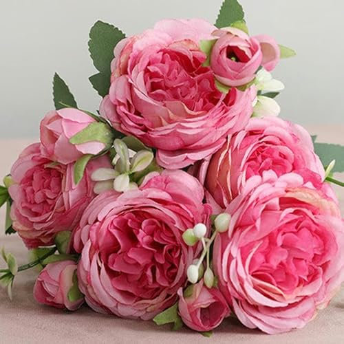 ZEYRU Schöne Rosenpfingstrosen, künstliche Seidenblumen, Kleiner weißer Blumenstrauß, für Zuhause, Party, Winter, Hochzeit, Dekoration, Blumen, Brautsträuße, Rosa 3