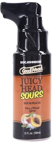 GoodHead Juicy Head Spray de boca seca, melocotón agrio, 59.1 ml, sin azúcar, vegano, sin parabenos, hidratante oral para aliento fresco y diversión sensual mejorada solo para adultos