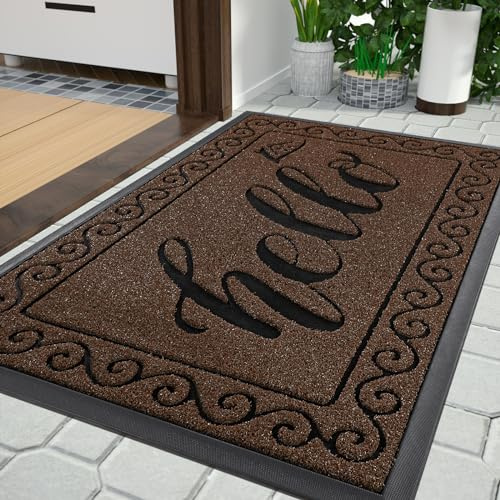 Yimobra Fußmatte Außen, Waschbar Fussmatte Aussen, Wetterfest & rutschfest - Schmutzfangmatte für Eingang, Flur, Garten, 75 x 43 cm, Braun