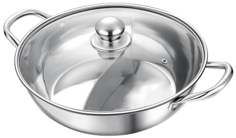 OUNONA 32cm Double Flavor Hot Pot Glass Lid Stainless Steel Two-Flavor Cooking Pot for Household Use for Family Gatherings and Entertaining