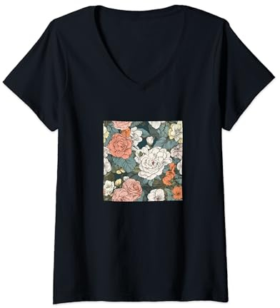 Donna Begonia Fiori Floreali Pattern Grafica Maglietta con Collo a V